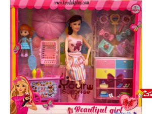 عروسک باربی مفصلی به همراه بچه و وسایل مدل Beautiful girl
