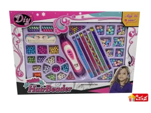 ست دستگاه بافت مو به همراه مهره و گیس های رنگی