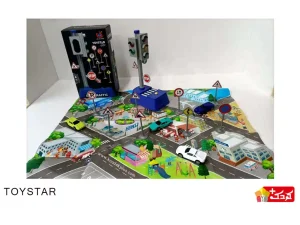 زیر انداز بازی طرح شهر کودک همراه با علائم راهنمایی