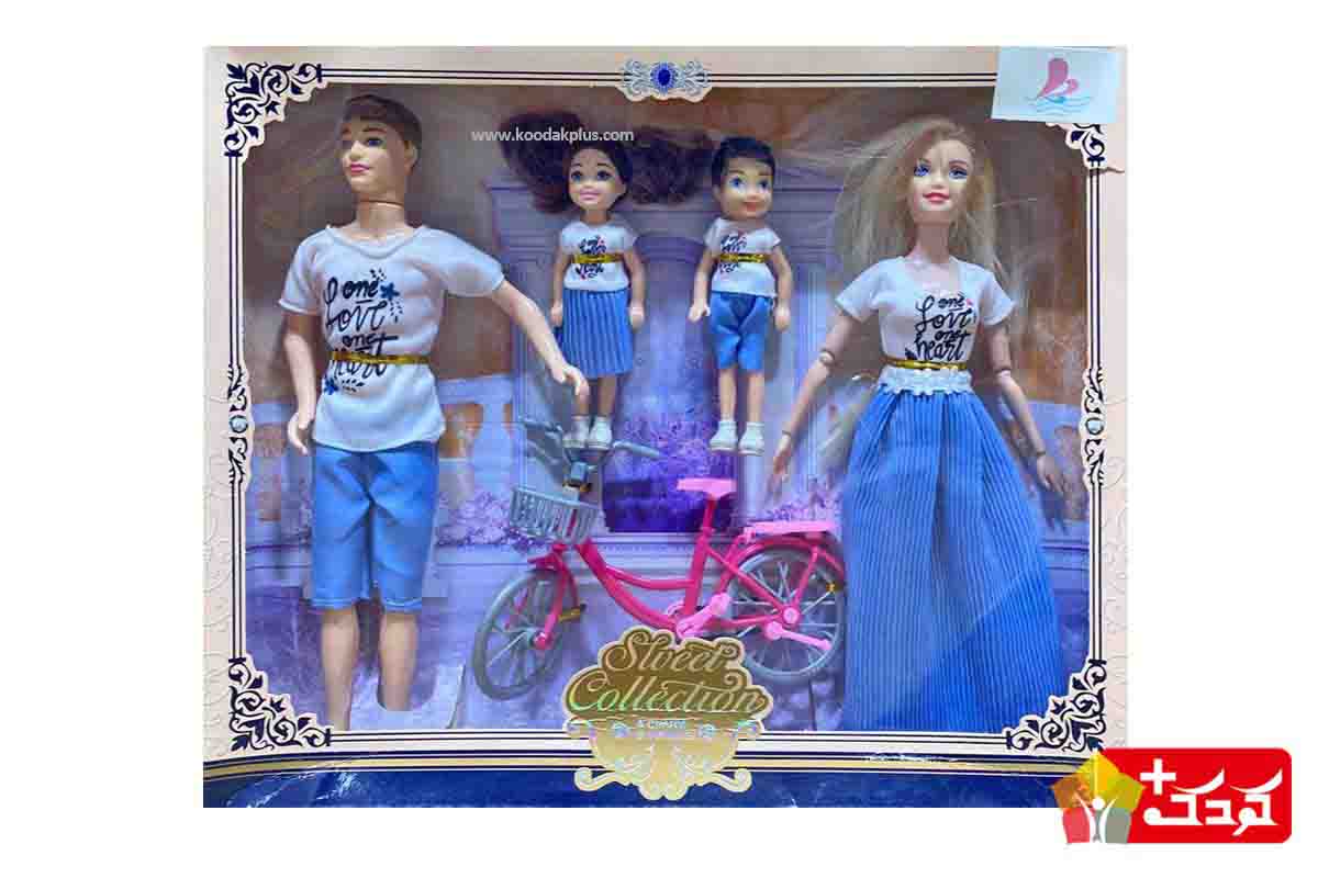 عروسک خانواده باربی دوست داشتنی شامل 4 عدد عروسک باربی و یک دوچرخه است.