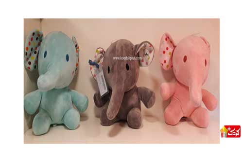 عروسک خزی فیل گوش خال دار در سه رنگ موجود است