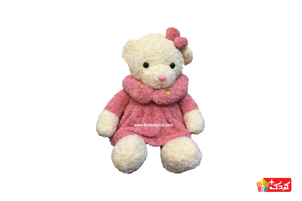 عروسک طرح خرس تدی دخترانه قابلیت شست و شو در ماشین لباس شویی را دارد