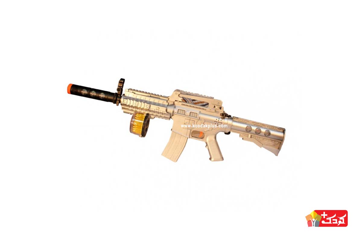 تفنگ M16 موزیکال چراغ دار طرح رگبار مدل LX5100A؛ در ابتدا چهار تکه است که به راحتی قابل نصب هستند