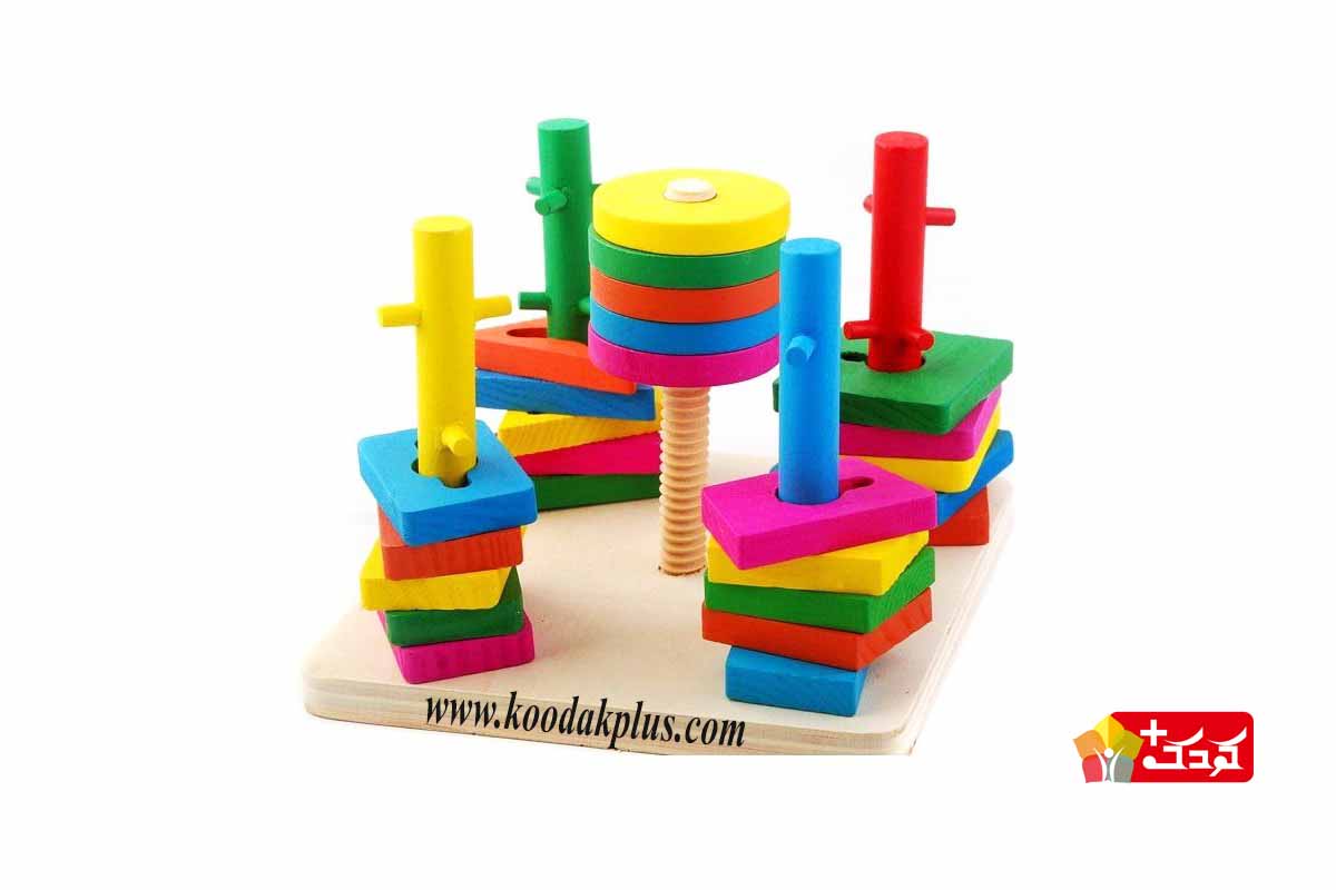اسباب بازی جایگذاری اشکال پین دار 5 ستون دارای 25 قطعه است