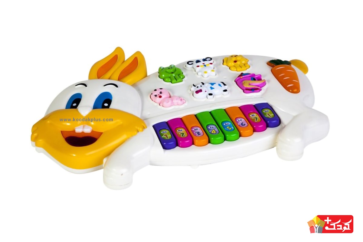 پیانو موزیکال اسباب بازی خرگوشی از جنس پلاستیک مقاوم بوده و دارای رنگ های بی خطر است.