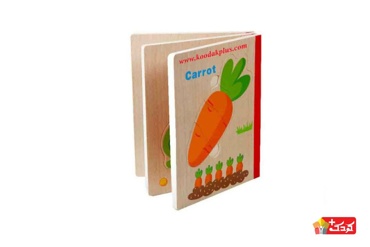 پازل کتابی اسباب بازی طرح گیاهان و سبزیجات؛ به شکل کتاب است و از 3 برگ پشت و رو تشکیل شده که هر برگ امکان جدا شدن از کتاب را دارد.