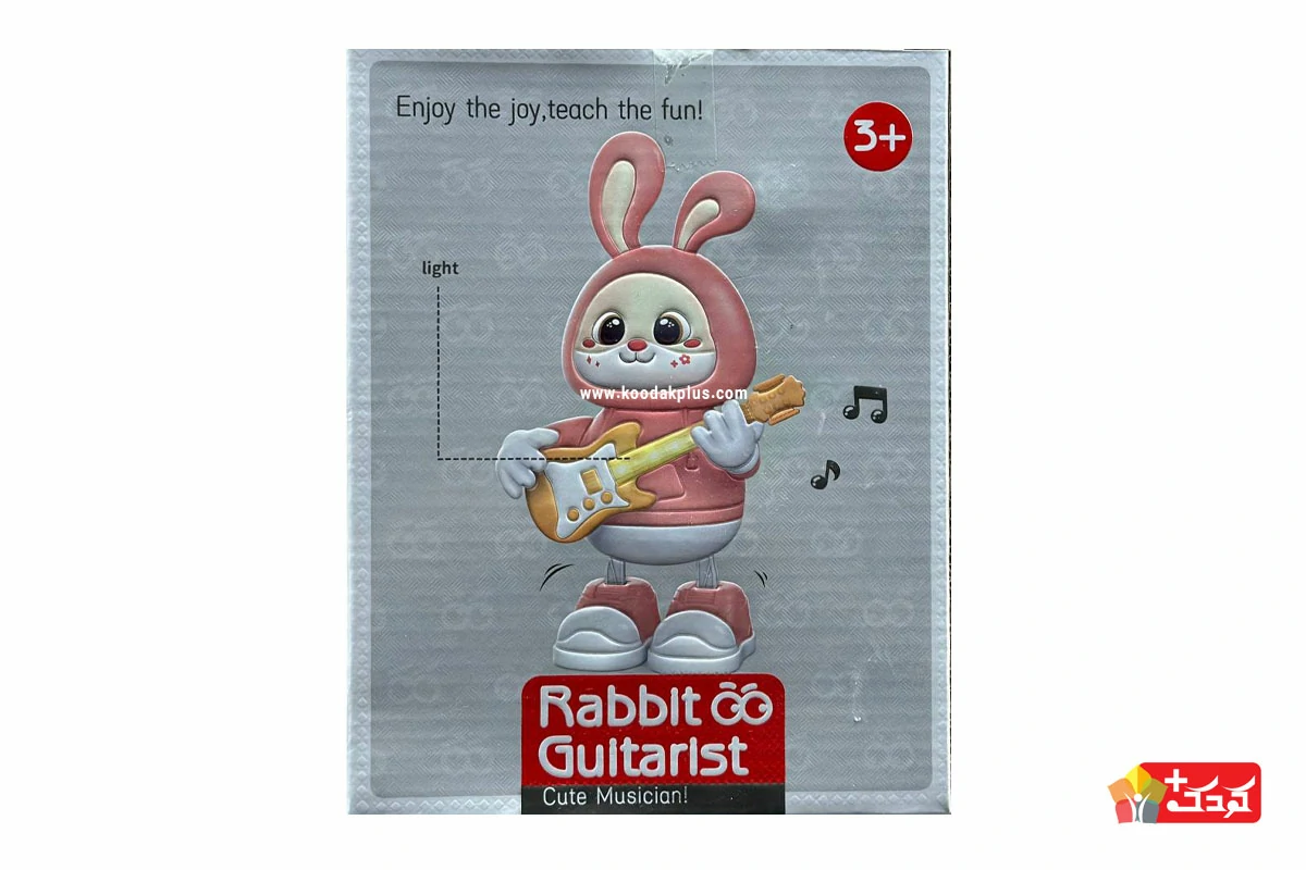 ربات خرگوش گیتاریست موزیکال و چراغ دار مدل 665B برای بعد از 3 سالگی مناسب است.