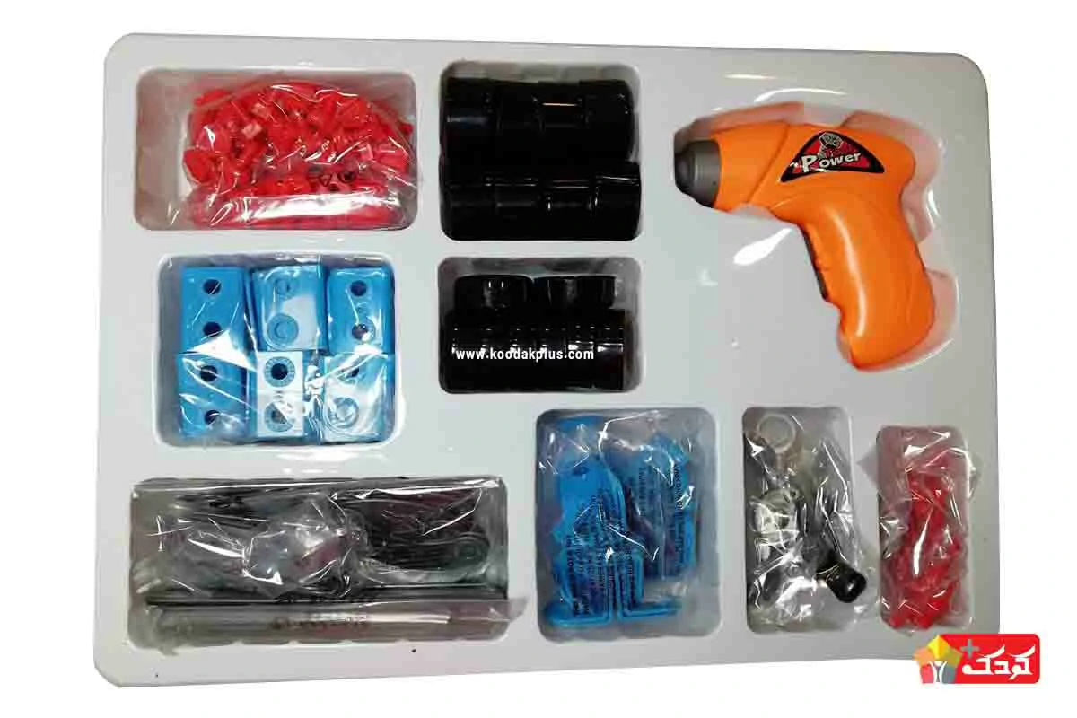 ابزار ساختنی ده مدلی دریل دار block junior؛ از 286 قطعه پلاستیکی و پیچ و مهره تشکیل شده است