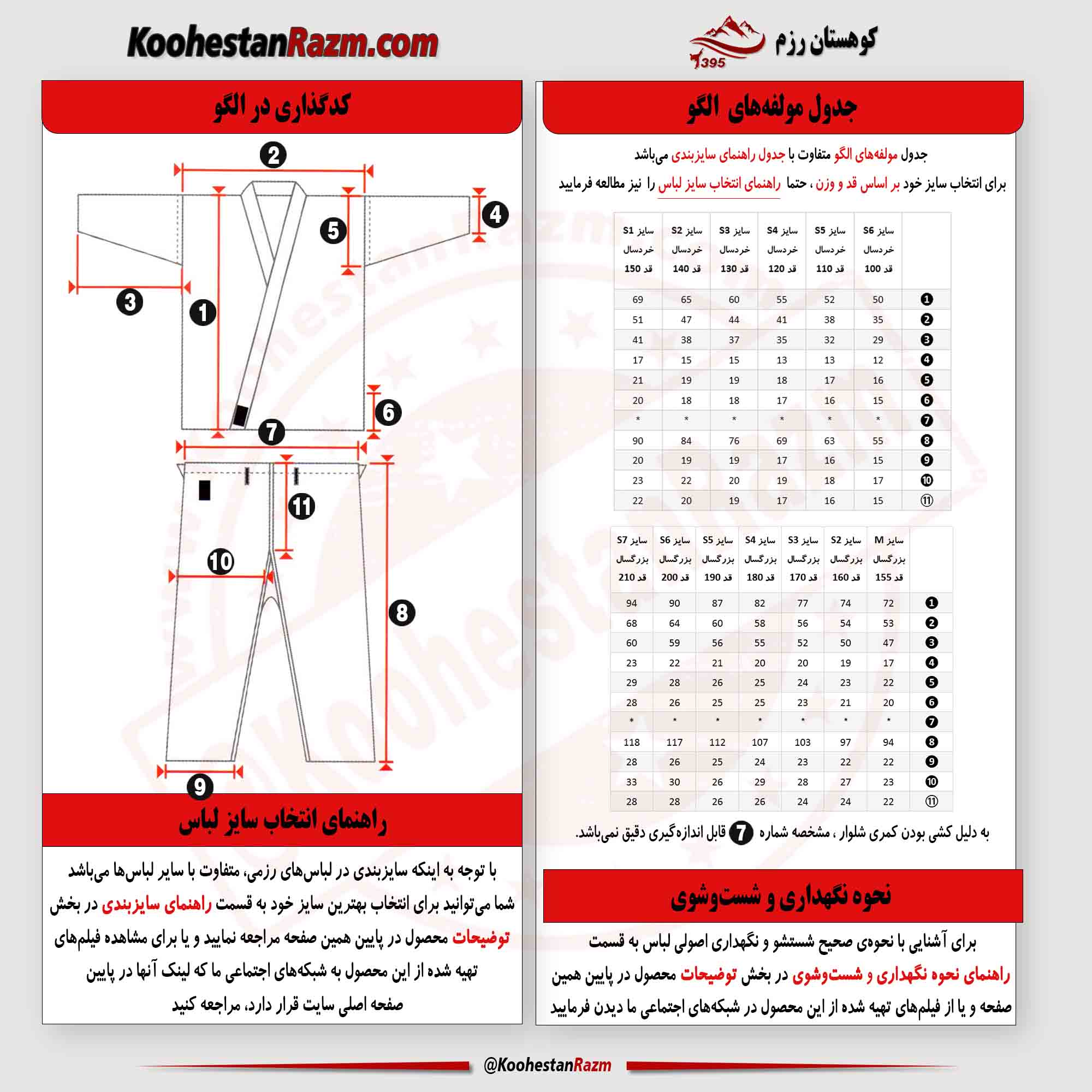 جزئیات 11 اندازه در هر سایز از لباس