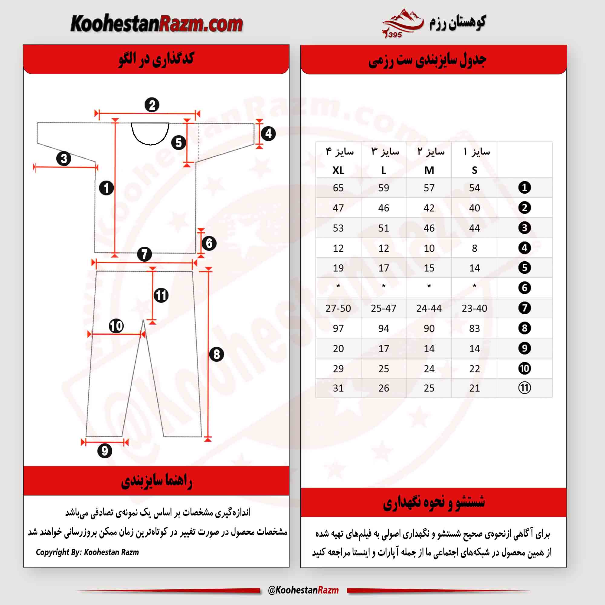 جدول اندازه های هر سایز