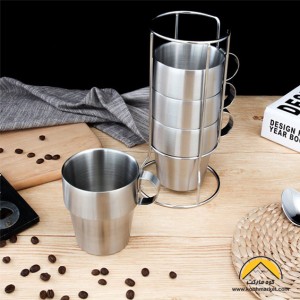 پک 4 عددی لیوان استیل Snow Hawk (به همراه پایه نگهدارنده)