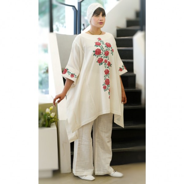 مانتو پانچ باغ گل چاپ دست