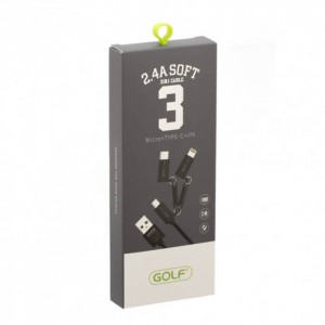 کابل شارژ USB به لایتنینگ/ USB-C/ MicroUSB گلف GC-51 طول 1 متر