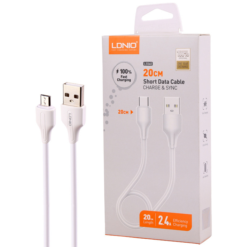 کابل کوتاه میکرو یو اس بی فست شارژ 2.4 آمپر الدینیو LS540 طول 20 سانتی متر