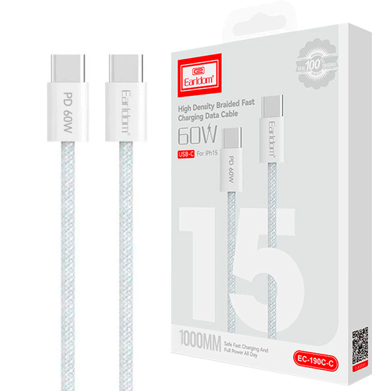 کابل دو سر تایپ سی فست شارژ 60 وات ارلدام EC-190C-C طول 1 متر