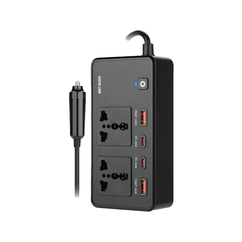 اینورتر خودرو 200 وات و شارژر فندکی فست شارژ ماشین تایپ‌سی گرین‌لاین GC-200
