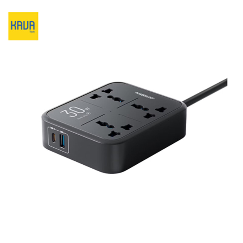 چندراهی برق 3250 وات Powerology 3250W Power Strip با 3 پریز AC و پورت USB-A/C – مشکی
