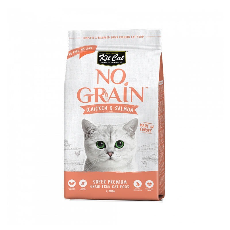 غذای خشک گربه کیت کت با طعم مرغ و سالمون Kit Cat No Grain Super Premium وزن 1 کیلوگرم