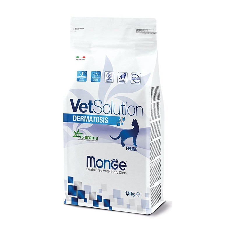 غذای خشک درمانی مونژه برای گربه‌های دارای مشکلات پوستی با طعم مرغ Monge Dermatosis Cat Food With Chicken وزن 1.5 کیلوگرم