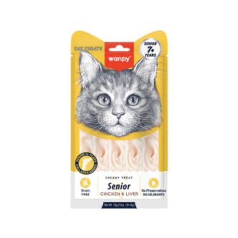 تشویقی بستنی گربه ونپی با طعم مرغ و جگر Wanpy Creamy Treat Senior وزن 70 گرم