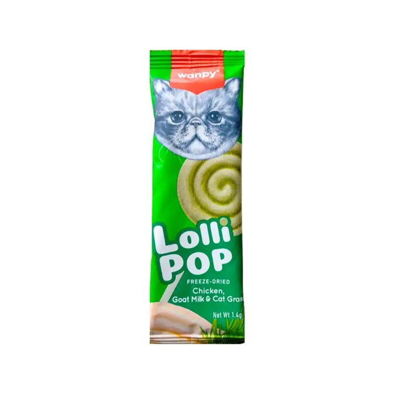 تشویقی آبنباتی گربه ونپی با طعم مرغ، شیر بز و علف Wanpy Freeze Dried Lollipop بسته 10 عددی