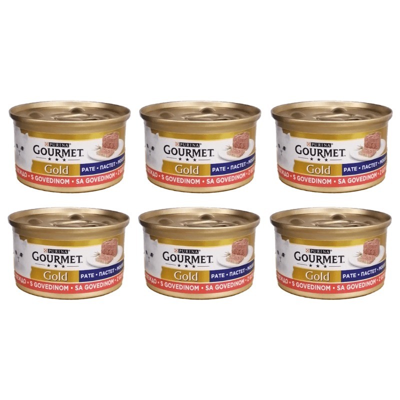 کنسرو غذای گربه گورمت پته با طعم گوشت گاو Gourmet Gold Pate بسته 6 عددی