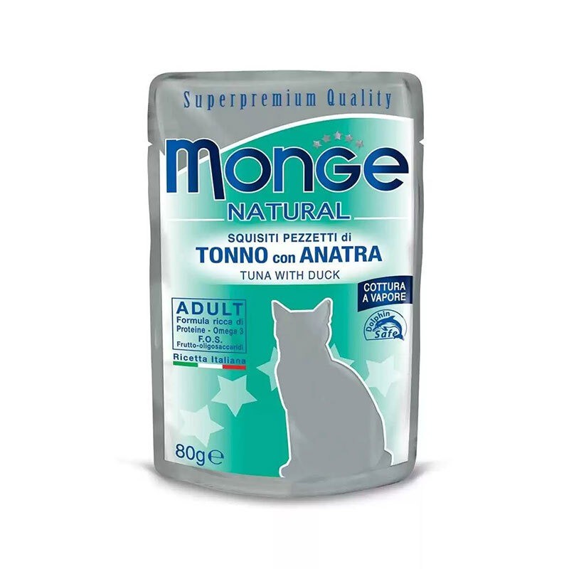 پوچ گربه مونژه با طعم ماهی تن و اردک Monge Natural Cat Pouch وزن 85 گرم