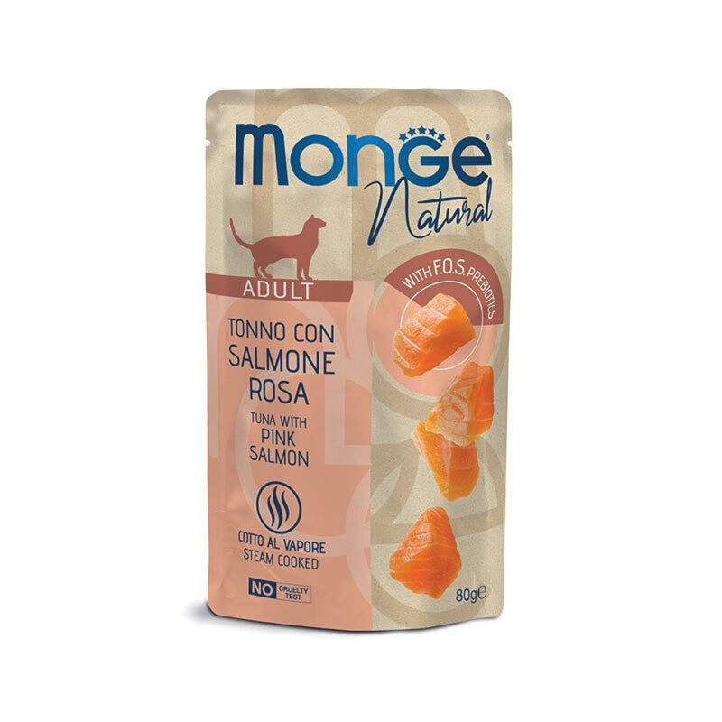 پوچ گربه مونژه با طعم ماهی تن و سالمون Monge Natural Cat Pouch وزن 80 گرم