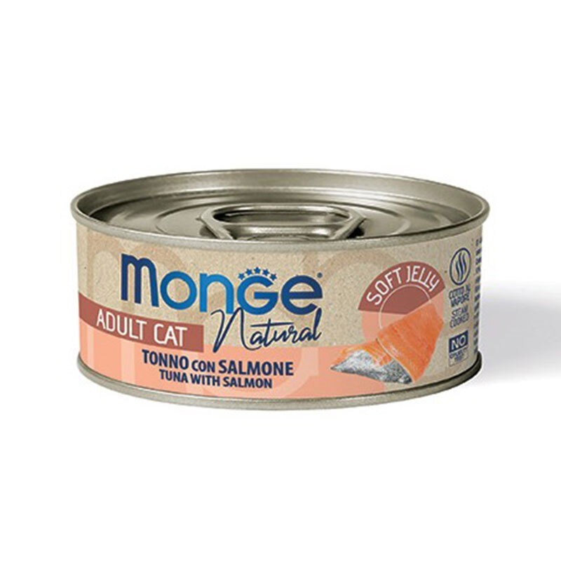 کنسرو غذای گربه مونژه با طعم ماهی تن و سالمون Monge Natural Cat Food وزن 80 گرم