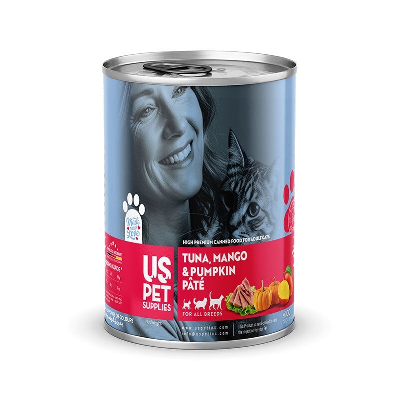 کنسرو غذای گربه یو اس پت مدل های پریمیوم با طعم ماهی تن انبه و کدو تنبل USPet Cat Canned Food وزن 800 گرم