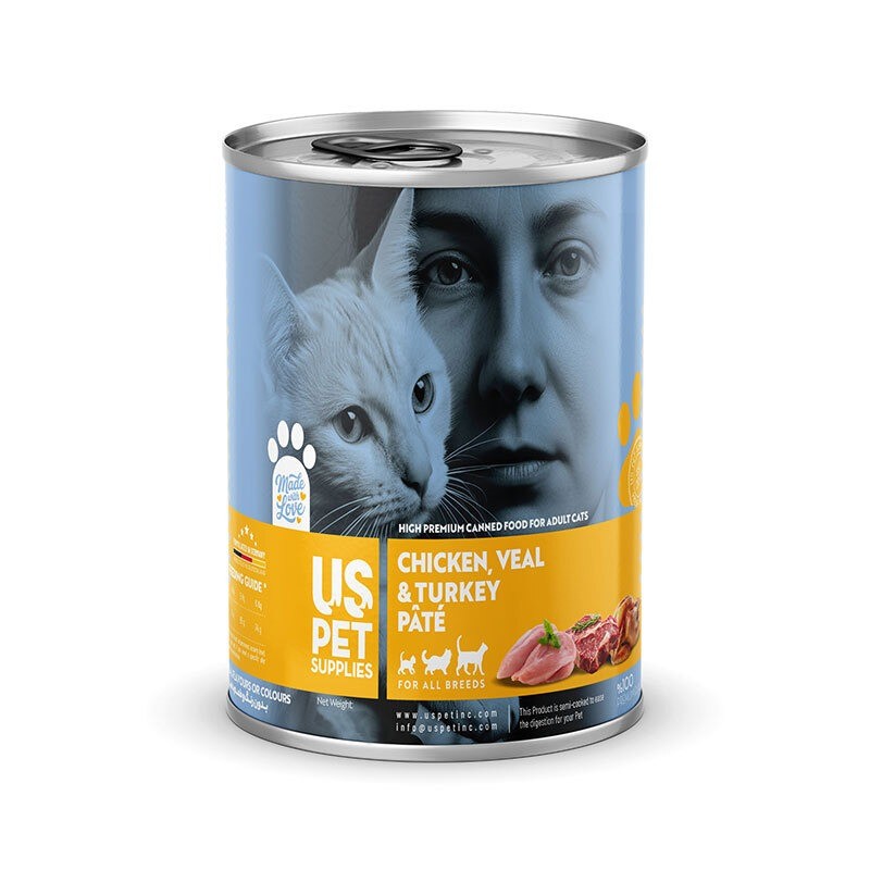 کنسرو غذای گربه یو اس پت مدل های پریمیوم با طعم مرغ و گوساله و بوقلمون USPet Cat Canned Food وزن 800 گرم