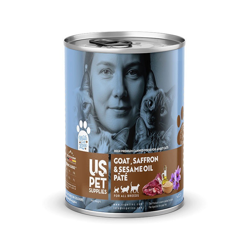 کنسرو غذای گربه یو اس پت مدل های پریمیوم با طعم گوشت بز زعفران و روغن کنجد USPet Cat Canned Food وزن 800 گرم