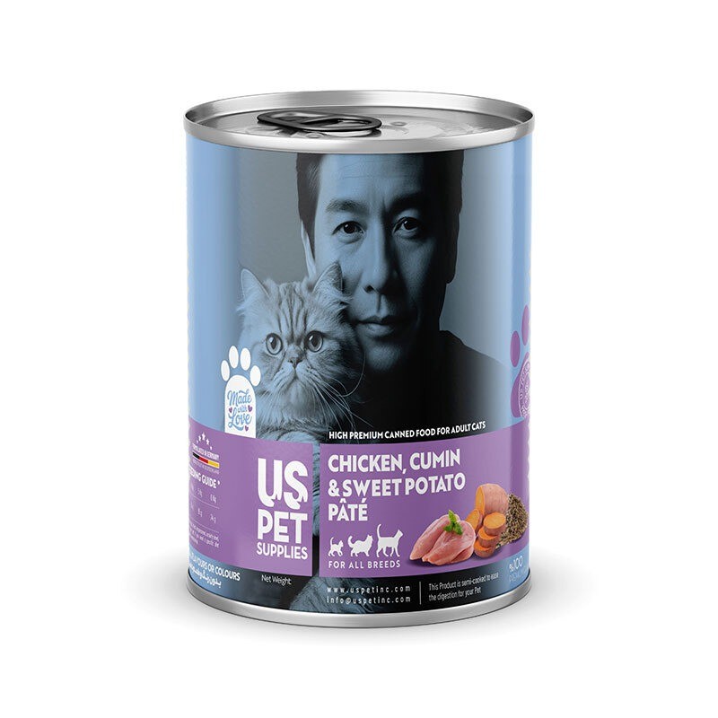 کنسرو غذای گربه یو اس پت مدل های پریمیوم با طعم مرغ و سیب‌زمینی و زیره USPet Cat Canned Food وزن 800 گرم