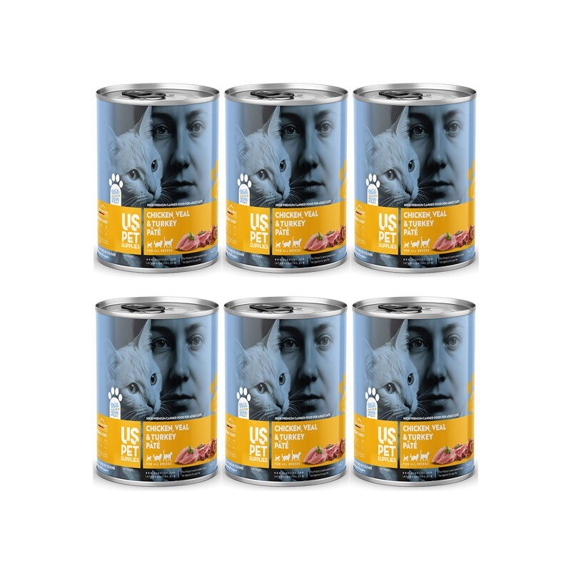 کنسرو غذای گربه یو اس پت مدل های پریمیوم با طعم مرغ و گوساله و بوقلمون USPet Cat Canned Food بسته 6 عددی
