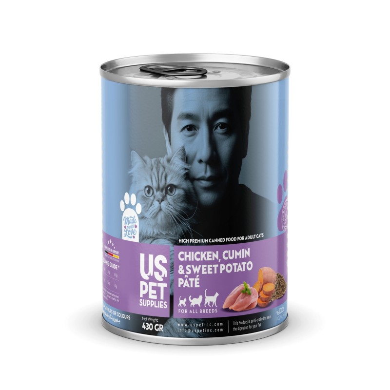 کنسرو غذای گربه یو اس پت مدل های پریمیوم با طعم مرغ و سیب‌زمینی و زیره USPet Cat Canned Food بسته 6 عددی