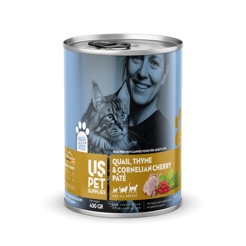 کنسرو غذای گربه یو اس پت مدل های پریمیوم با طعم بلدرچین زغال‌اخته و آویشن USPet Cat Canned Food بسته 6 عددی