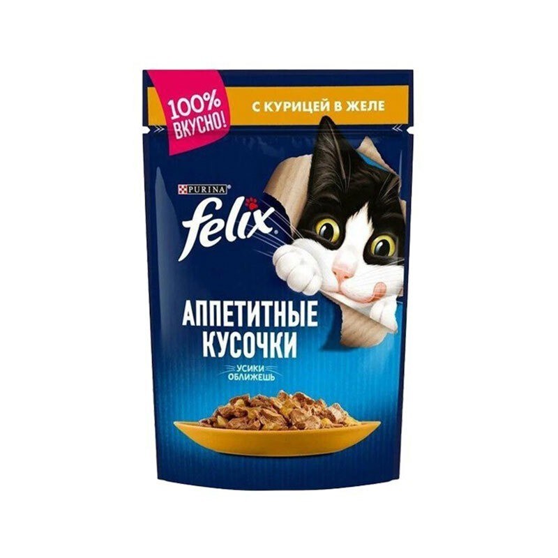 پوچ گربه فلیکس با طعم مرغ Felix Cat Pouch بسته 12 عددی