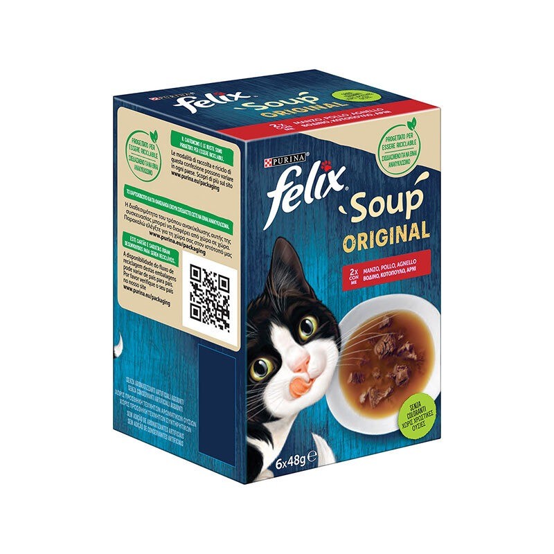 سوپ گربه فلیکس با طعم گوشت گاو، مرغ و بره Felix Soup Original بسته 6 عددی