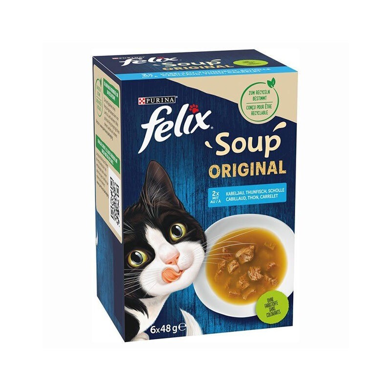 سوپ گربه فلیکس با طعم ماهی کاد، تن و فلاندر Felix Soup Original بسته 6 عددی
