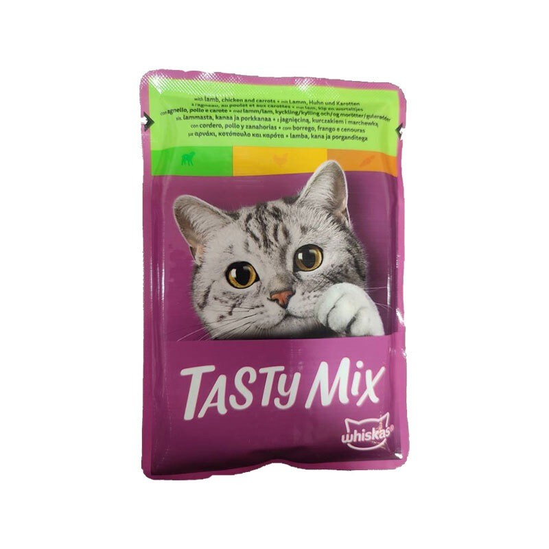پوچ گربه ویسکاس با طعم بره، مرغ و هویج Whiskas Tasty Mix Country Collection وزن 85 گرم