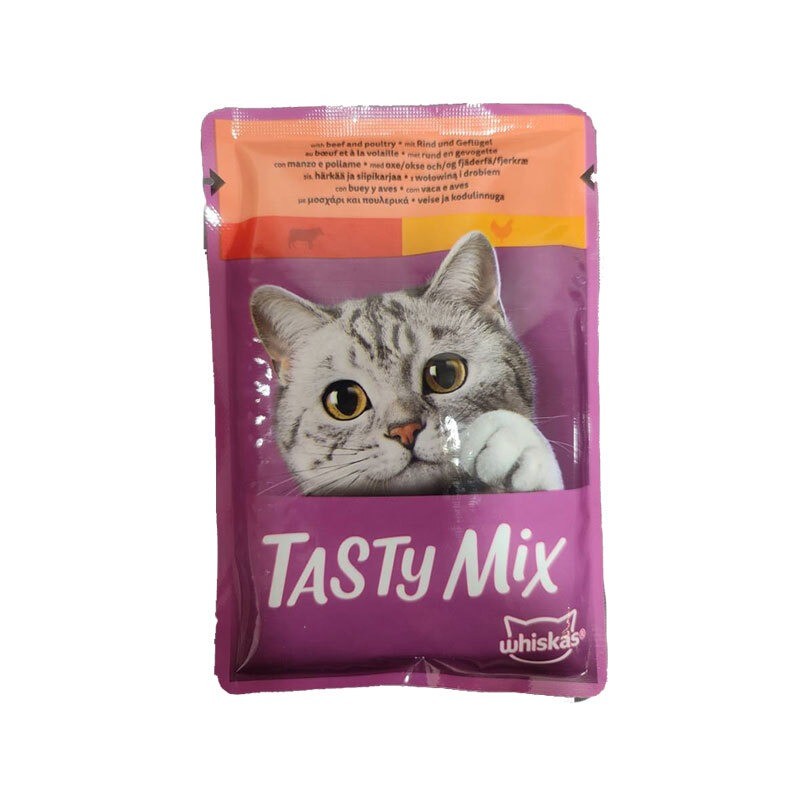 پوچ گربه ویسکاس با طعم گوشت گاو و ماکیان WhiskasTasty Mix Country Collection وزن 85 گرم