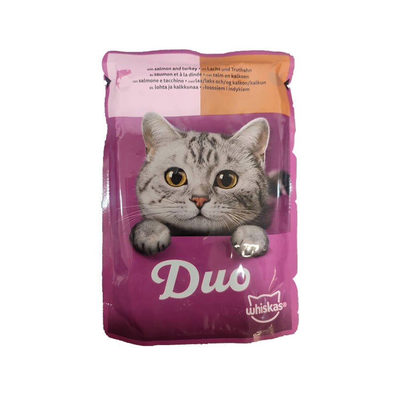 پوچ گربه ویسکاس با طعم سالمون و بوقلمون Whiskas Duo وزن 85 گرم
