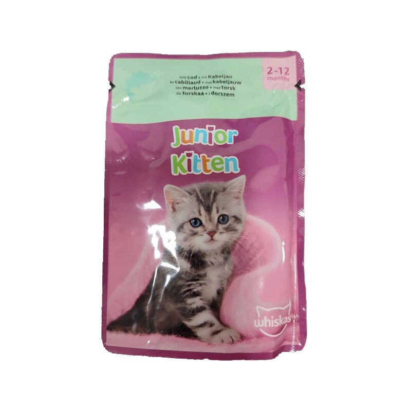 پوچ بچه گربه ویسکاس با طعم ماهی کاد Whiskas Kitten Fish Favourites in Jelly وزن 85 گرم