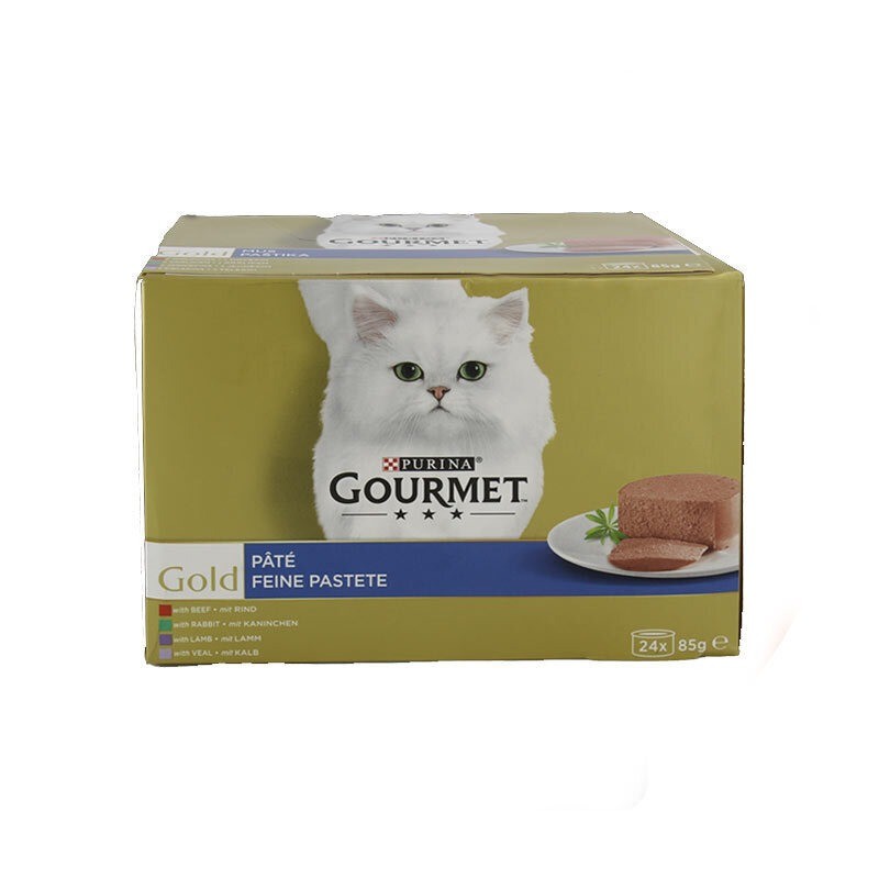 کنسرو غذای گربه گورمت موس با طعم خرگوش، گوشت گوساله و گاو و بره Gourmet Gold Mousse بسته 24 عددی