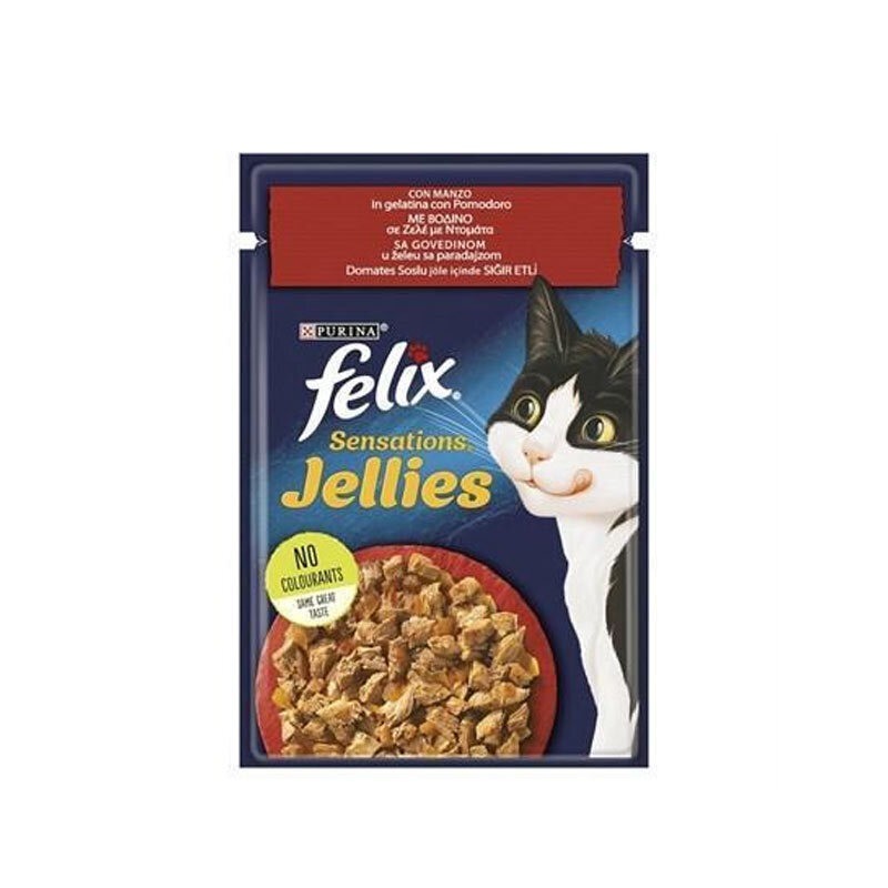 پوچ گربه فلیکس با طعم گوشت گاو و گوجه فرنگی Felix Sensations وزن 85 گرم