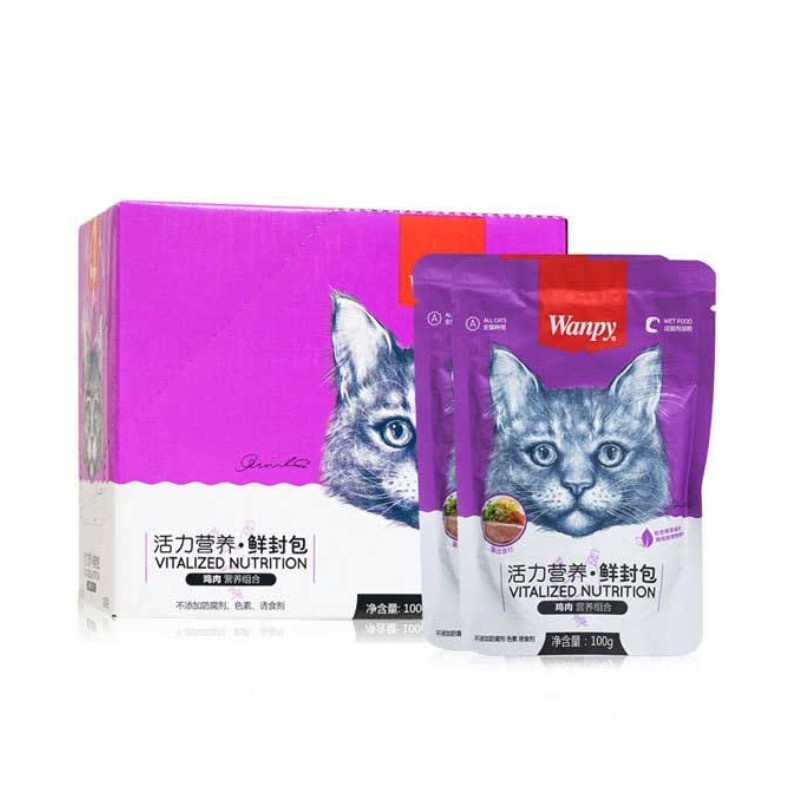 پوچ گربه ونپی با طعم مرغ سفارش چین Wanpy Cat Pouch بسته 10 عددی