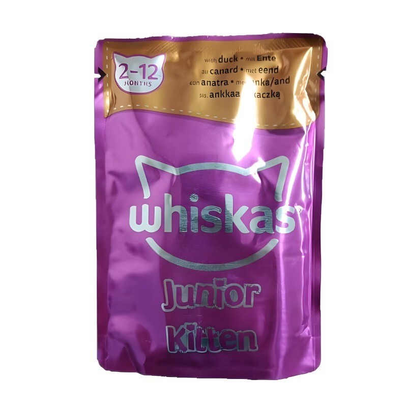 پوچ بچه گربه ویسکاس با طعم اردک Whiskas Pouch Junior Kitten Duck وزن 85 گرم