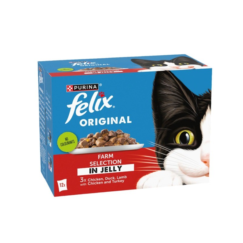 پوچ گربه فلیکس مدل پک مزرعه در ژله Felix Original Farm Selection in Jelly بسته 12 عددی