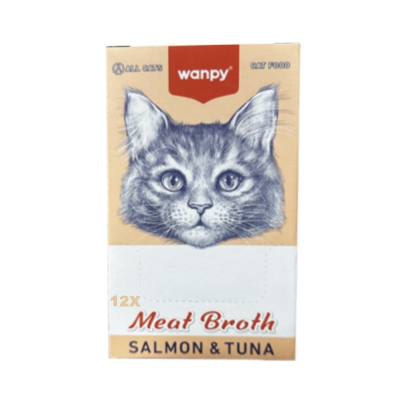 سوپ گربه ونپی با طعم ماهی تن و سالمون سفارش اروپا Wanpy Cat Meat Broth بسته 12 عددی