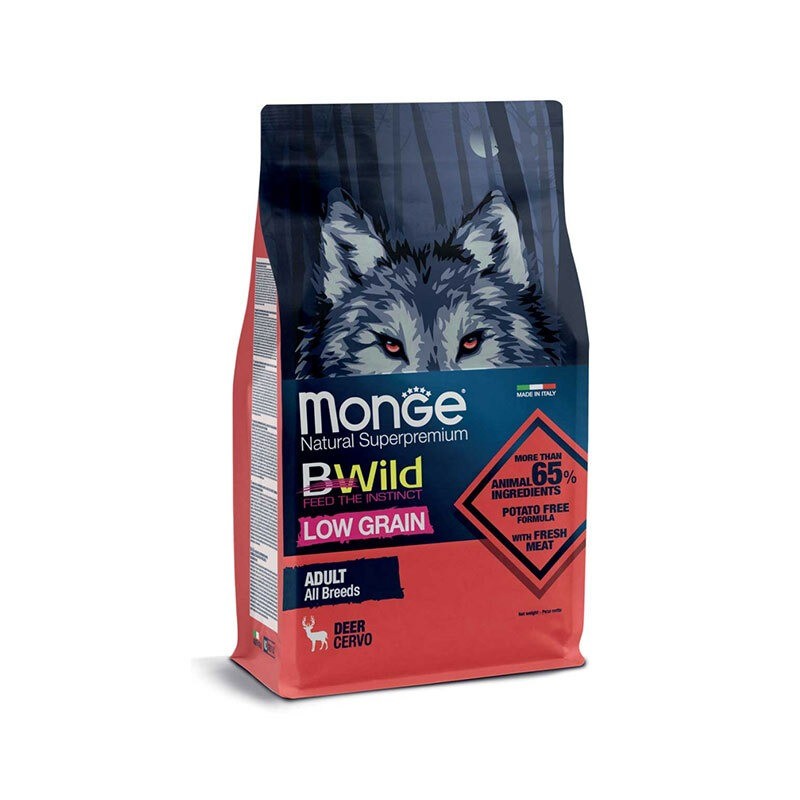 غذای خشک سگ مونژه با طعم گوشت گوزن Monge Bwild Low Grain All Breeds Adult وزن 12 کیلوگرم